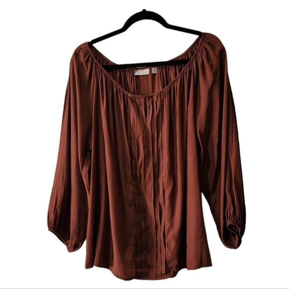 Eva Mendez brown long sleeves blouse size XL Polyester blend Scoop Neck - Picture 1 of 7